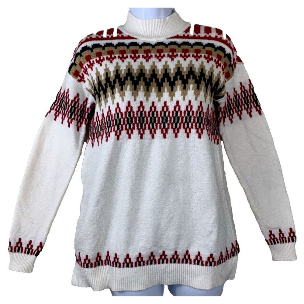 Red Nordic Fair Isle Long Sleeve Cozy Soft Knit Sweater LOFT Women's Size XS